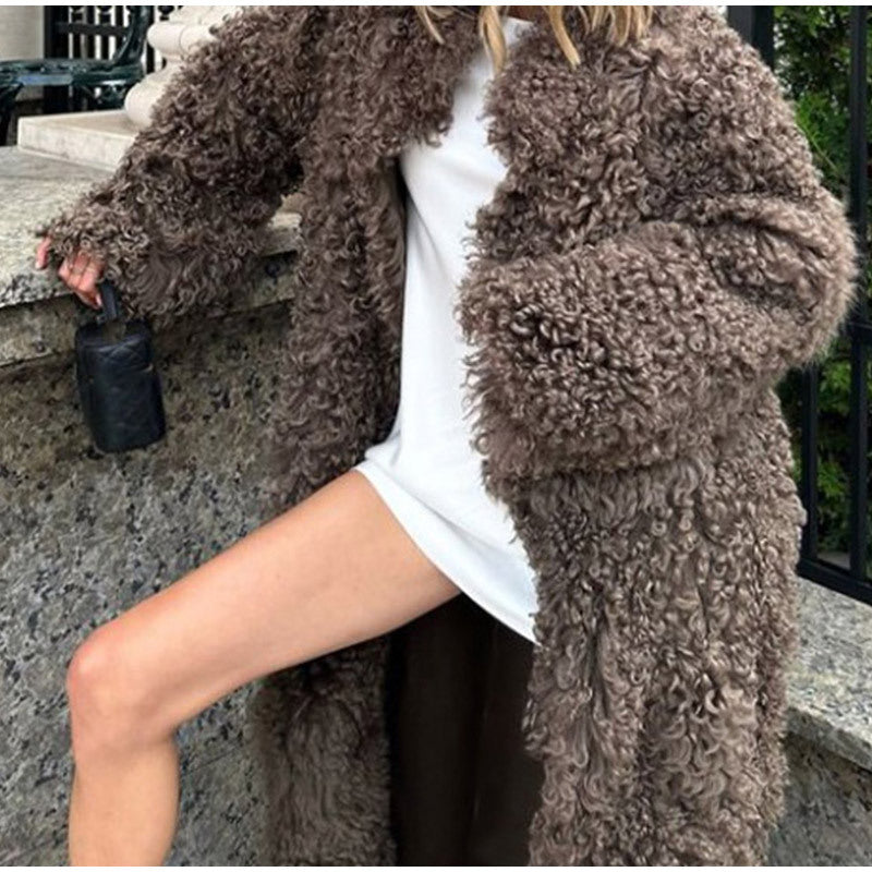 Damen Luxus Kunstfellmantel im Oversized-Stil Drune