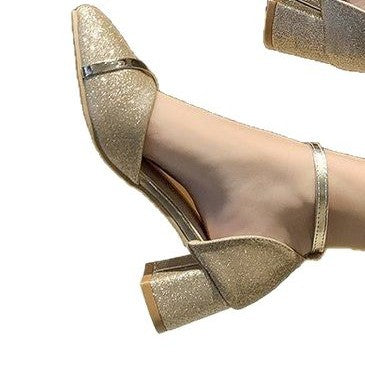 Damen elegante Schlupf-Pumps mit transparentem Riemchen und modischem Glitter Drune