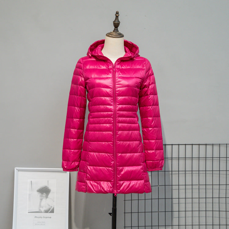 Damen Leicht gesteppte Langjacke mit Kapuze und schlanker Silhouette Drune