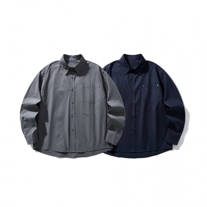 Herren Boxy-Overshirt mit Brusttasche und Hemdkragen aus leichtem Baumwollmix Drune