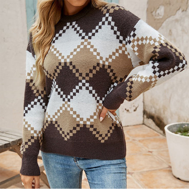 Drune | Karierter Strickpullover im Vintage Look