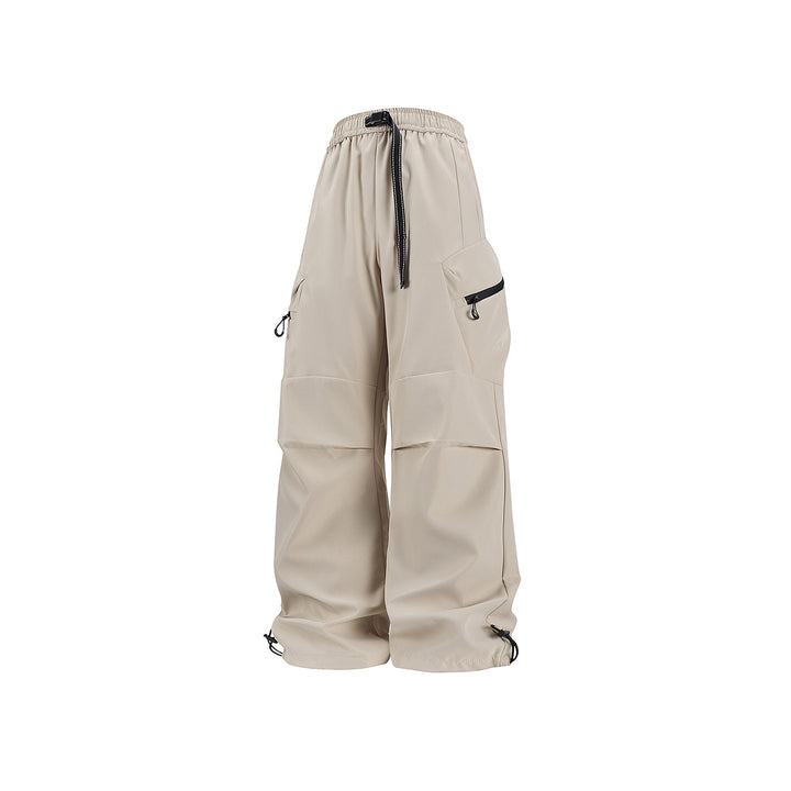 Damen Weite Utility-Cargo-Hose mit Tunnelzugbund, Reißverschluss-Taschen und verstellbaren Beinabschlüssen Drune