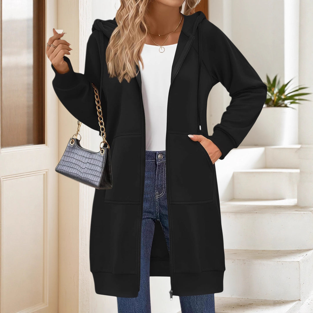 Damen Langer Zip‑Hoodie mit Oversize‑Silhouette, Kängurutaschen und Rippbündchen Drune