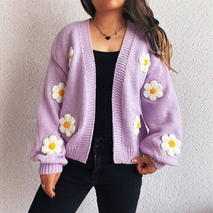 Damen Strickjacke mit floralen Applikationen Drune
