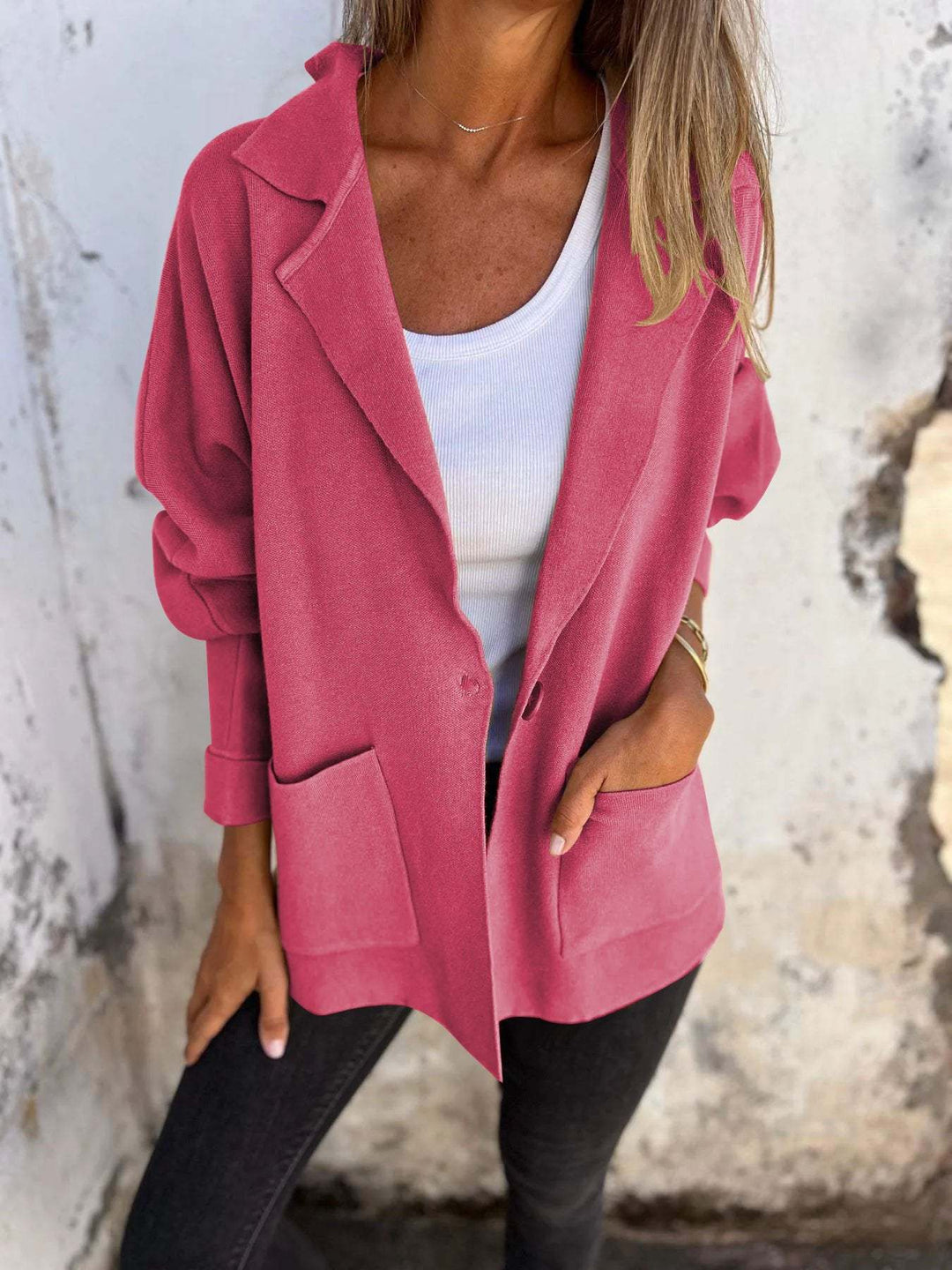 Damen Lässiger Oversize-Blazer mit praktischen Taschen und Knopfverschluss Drune