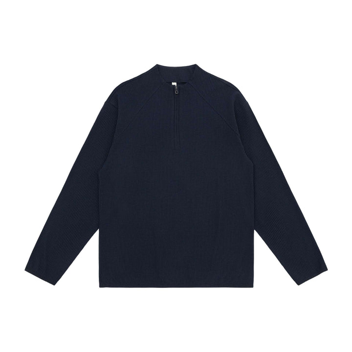 Unisex Waffelstruktur-Halbzip-Pullover mit kurzem Reißverschluss und kastiger Silhouette Drune