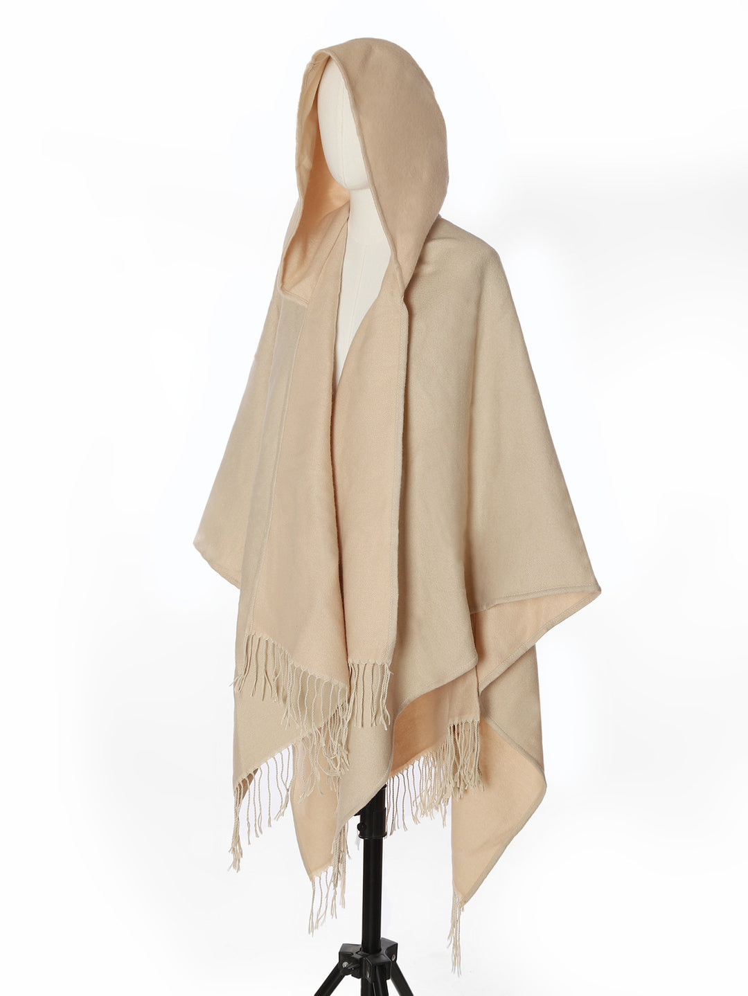 Damen Kapuzencape aus Wollmix mit Wendefunktion und Fransensaum Drune