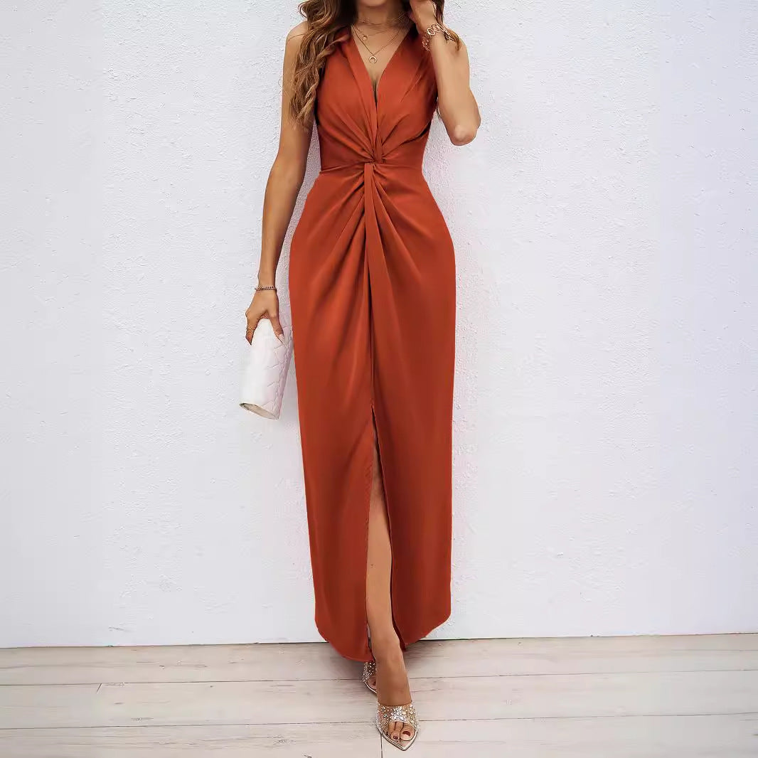 Damen Langkleid mit elegantem Wickeldesign und figurbetontem Schnitt Drune