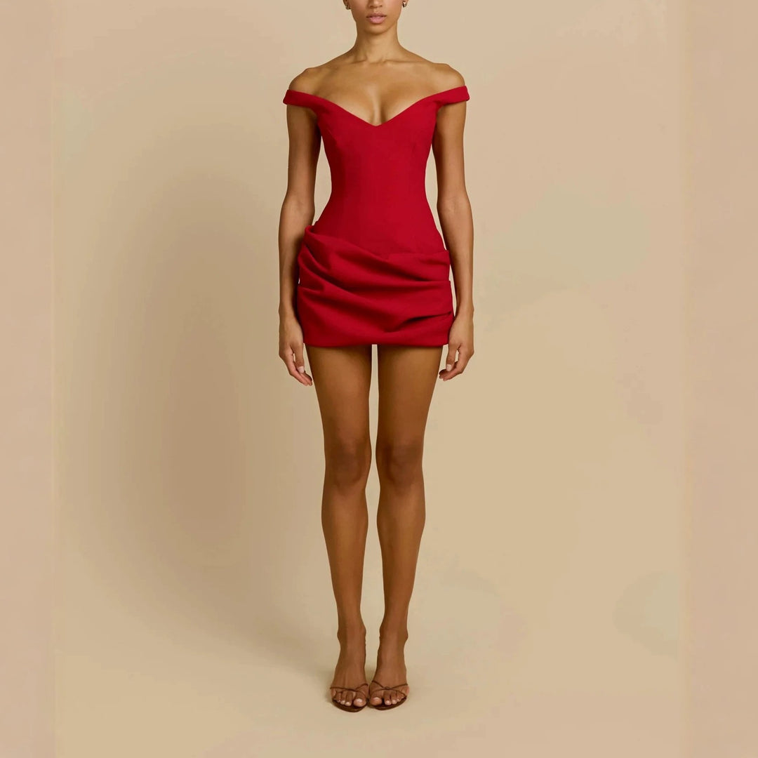 Damen Elegantes schulterfreies Minikleid mit raffiniertem Drapierungsdesign Drune