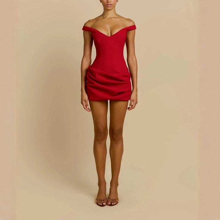 Damen Elegantes schulterfreies Minikleid mit raffiniertem Drapierungsdesign Drune