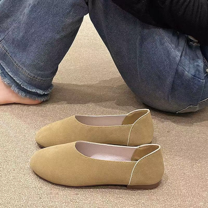 Damen Minimalistische Wildleder-Ballerina-Slipper mit gepolstertem Komfortfußbett Drune