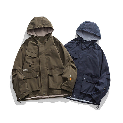 Unisex Oversize-Utility-Jacke mit Kapuze, multifunktionalen Pattentaschen und Kordelzug Drune