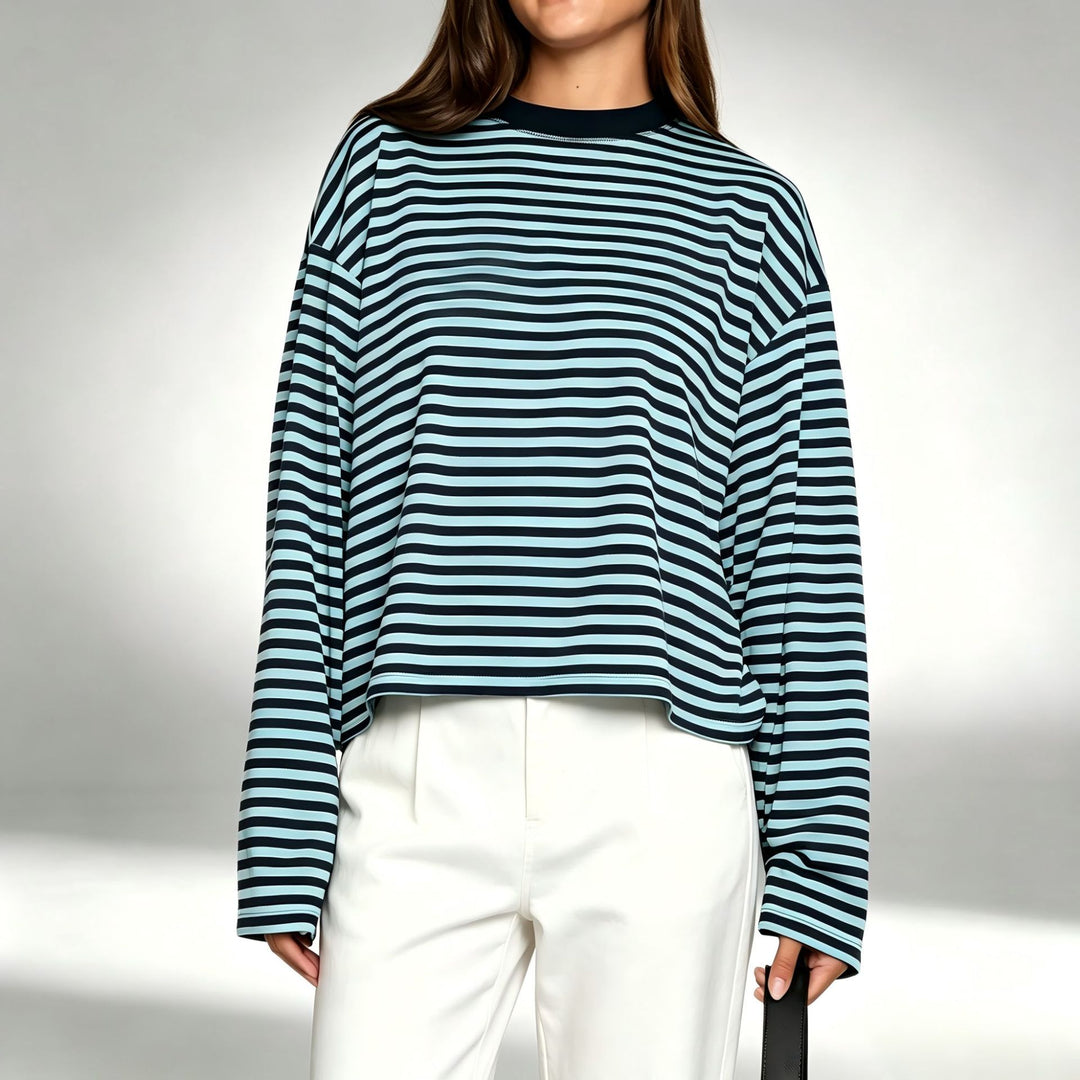 Damen gestreiftes Langarmshirt mit lässigem Schnitt und rundem Halsausschnitt