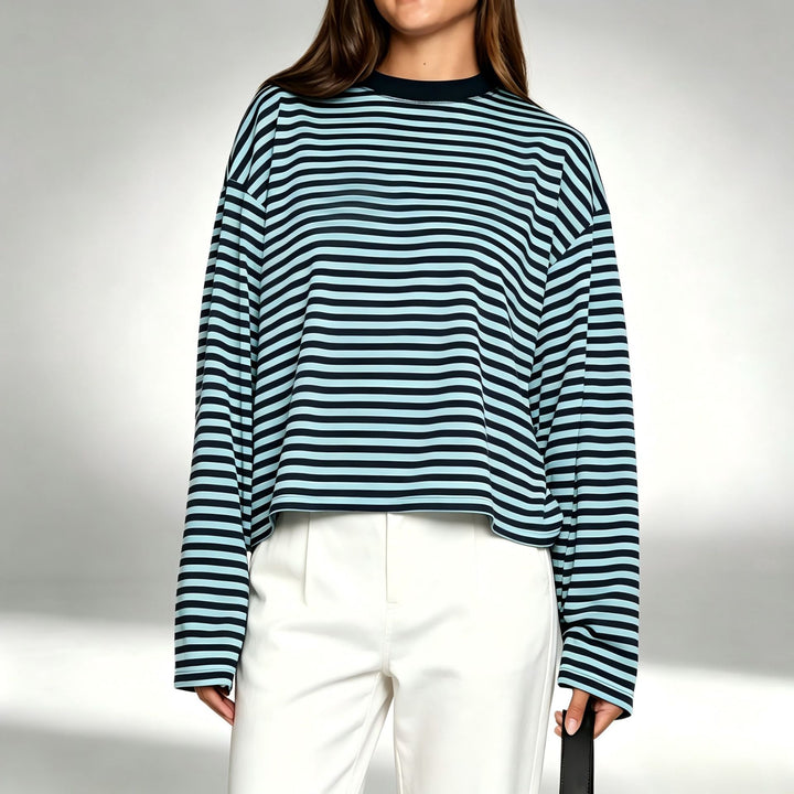 Damen gestreiftes Langarmshirt mit lässigem Schnitt und rundem Halsausschnitt