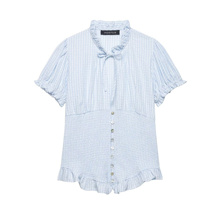 Damen Rüschenbluse mit geschlitztem Kragen und Knopfdetails Drune