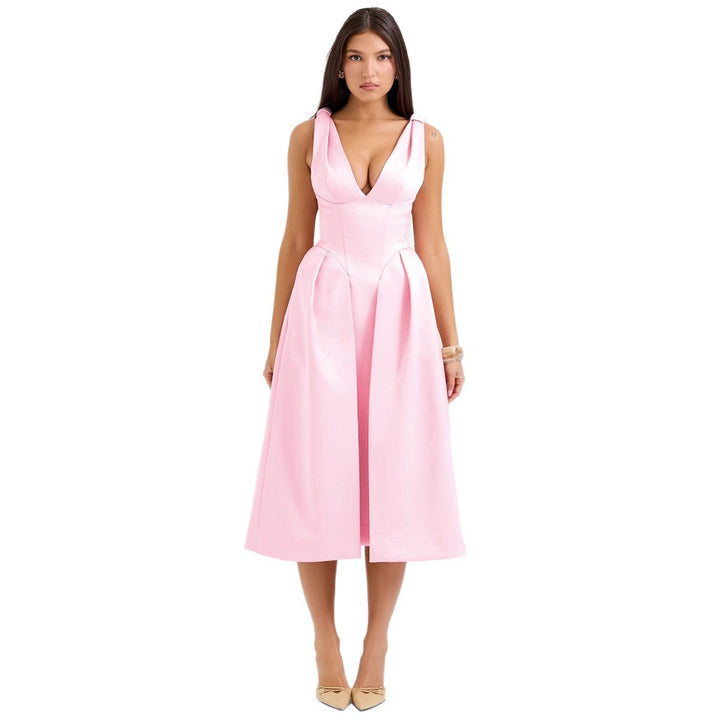 Damen Elegantes Wickelkleid mit tiefem V-Ausschnitt und schwingendem Rock Drune