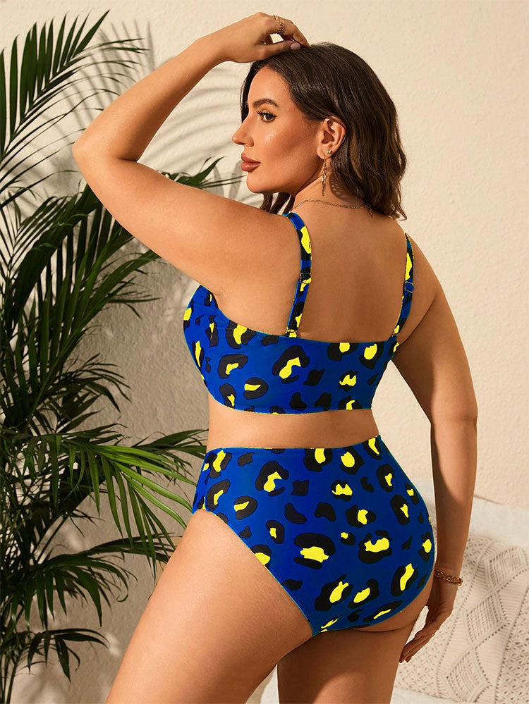 Damen Hochtaillierter Bikini mit kreativem Leopardenmuster Drune