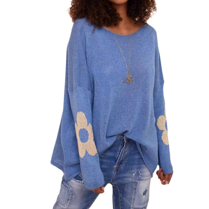 Damen modischer Strickpullover mit floralen Applikationen Drune