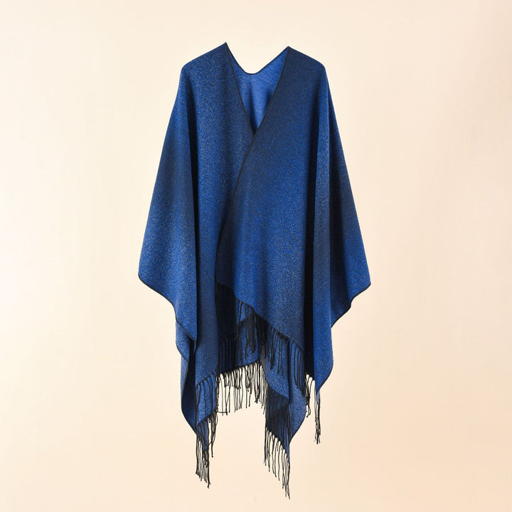 Damen Cape-Poncho aus leichtem Glanzstrick mit Ombre-Effekt und Fransensaum Drune