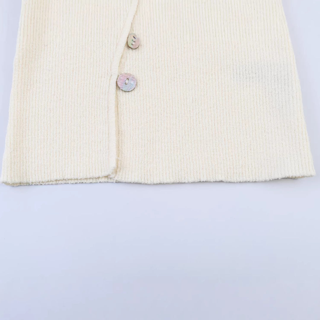 Damen Asymmetrischer Feinstrick-Cardigan mit Perlmuttknöpfen und gerippter Struktur Drune