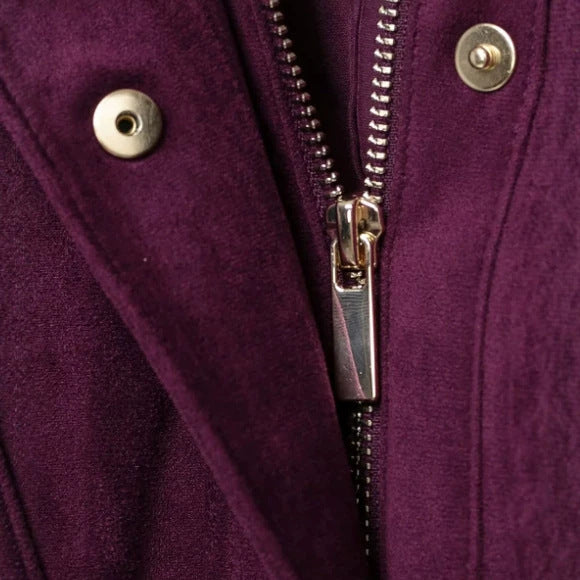 Damen Kurze Veloursleder-Bomberjacke mit hohem Rippenkragen, elastischem Saum und Eingrifftaschen Drune