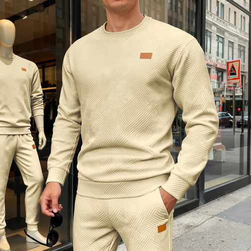 Herren nan strukturierter Baumwollstrickpullover mit Rautenstruktur, Rundhalsausschnitt und elastischen Bündchen Drune