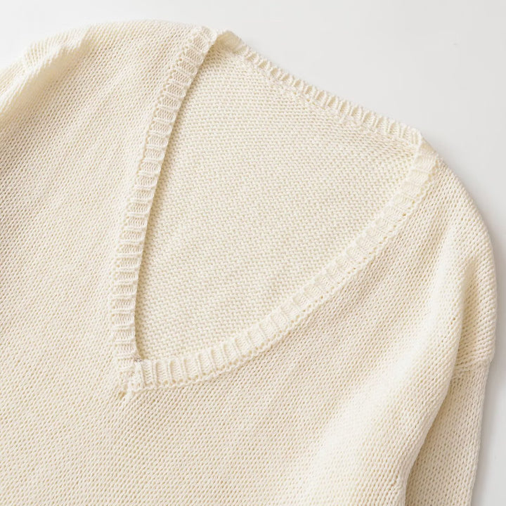Damen Grobstrickpullover mit tiefem V-Ausschnitt und Oversize-Schnitt Drune