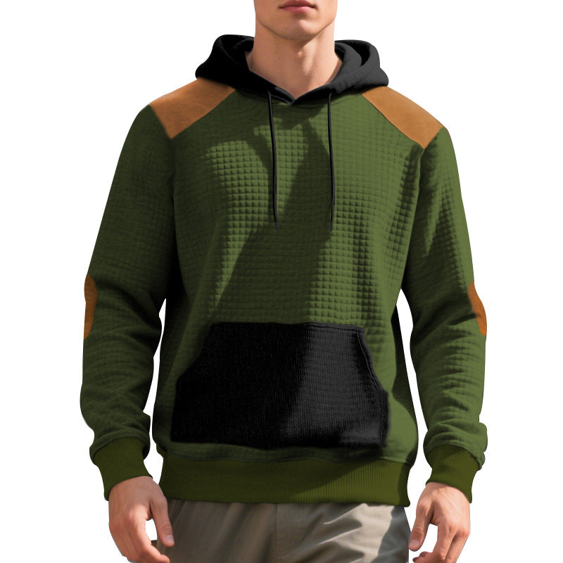 Herren nan urbaner Waffelstrick-Kapuzenpullover mit Kängurutasche und Besatz Drune