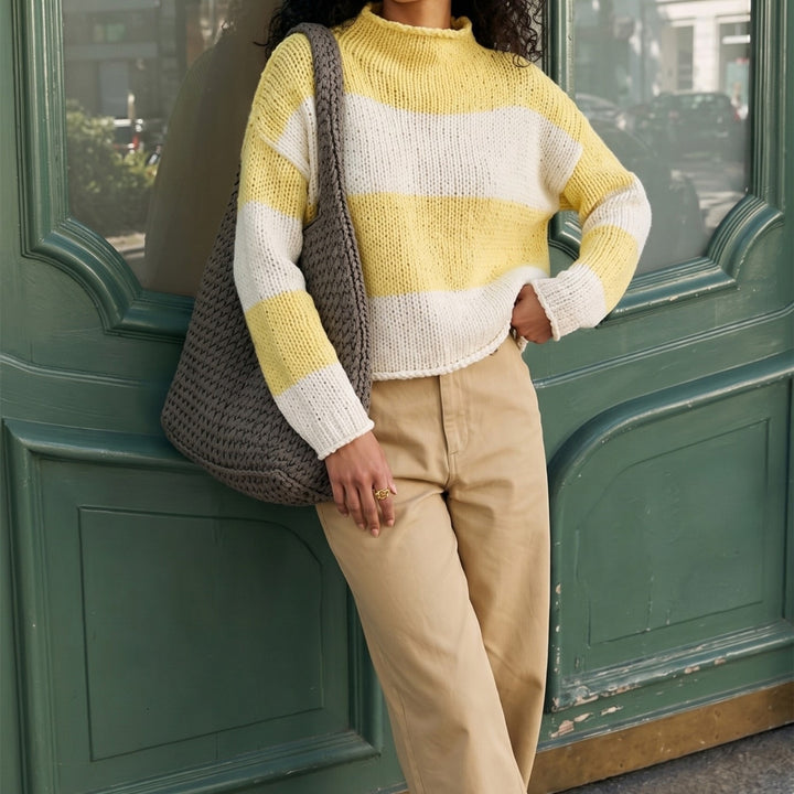 Damen Grobgestrickter Cropped-Pullover mit Stehkragen und überschnittenen Ärmeln Drune