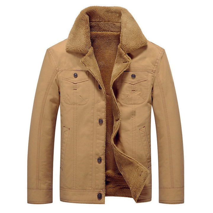 Herren Robuste Canvas-Truckerjacke mit durchgehendem Teddyfutter und Hemdkragen Drune