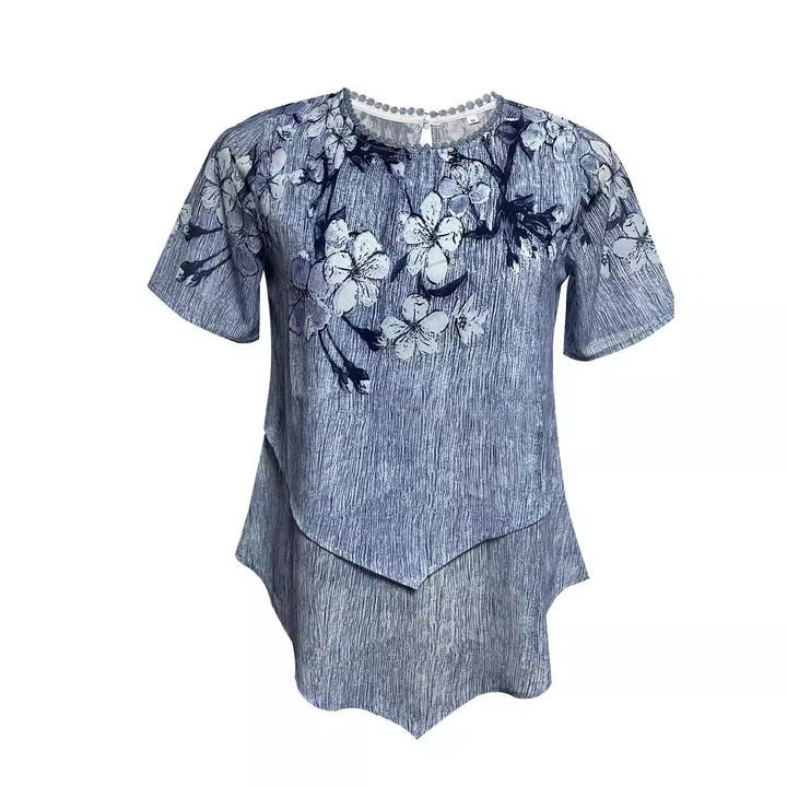 Damen nan zweilagiges Blusenkleid mit asymmetrischem Stufensaum, floraler Druckpasse und Flügelärmeln Drune