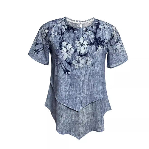 Damen nan zweilagiges Blusenkleid mit asymmetrischem Stufensaum, floraler Druckpasse und Flügelärmeln Drune