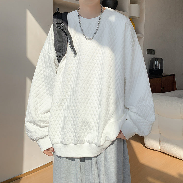 Herren Oversize-Quilt-Sweatshirt mit Rautenmuster und gerippten Bündchen Drune