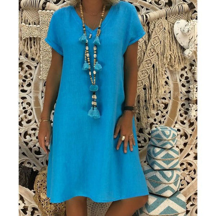Damen Sommerkleid mit lässigem V-Ausschnitt und asymmetrischem Saum Drune
