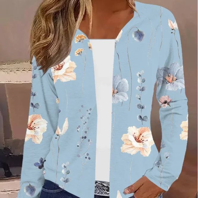 Damen Leichter Offener Strickcardigan mit floralem Aquarellprint und lässigem Fall Drune
