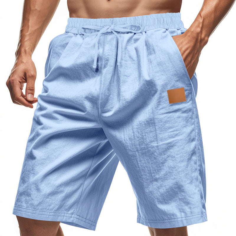 Herren nan leichte Freizeit-Bermudashorts mit Elastikbund, Kordelzug und dezenter Lederapplikation Drune