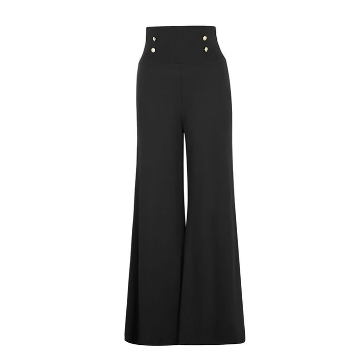 Damen Fließende Palazzo-Hose mit hohem Taillenbund und eleganten Knopfdetails Drune