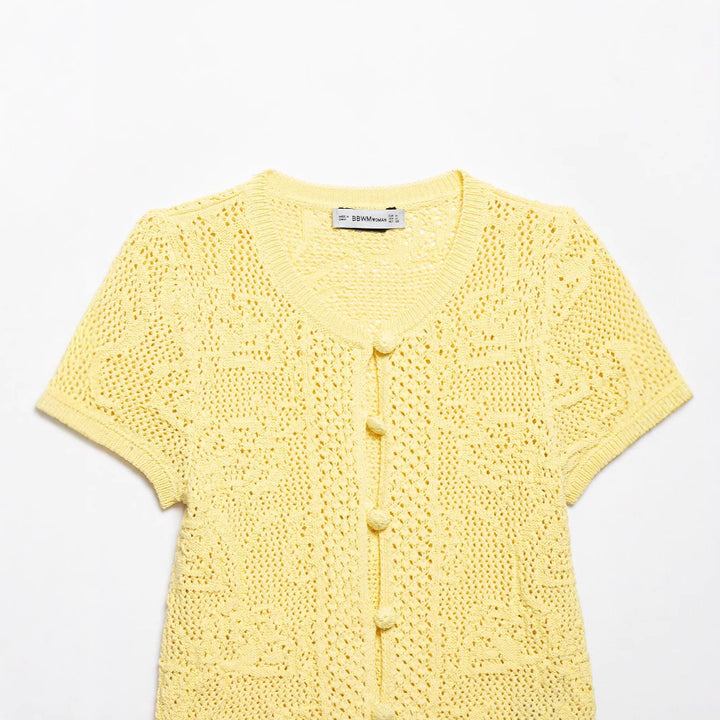 Femme Kurzarm Strickjacke mit Texturierten Mustern Drune