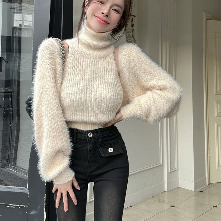 Damen Modischer Rollkragenpullover mit Puffärmeln Drune