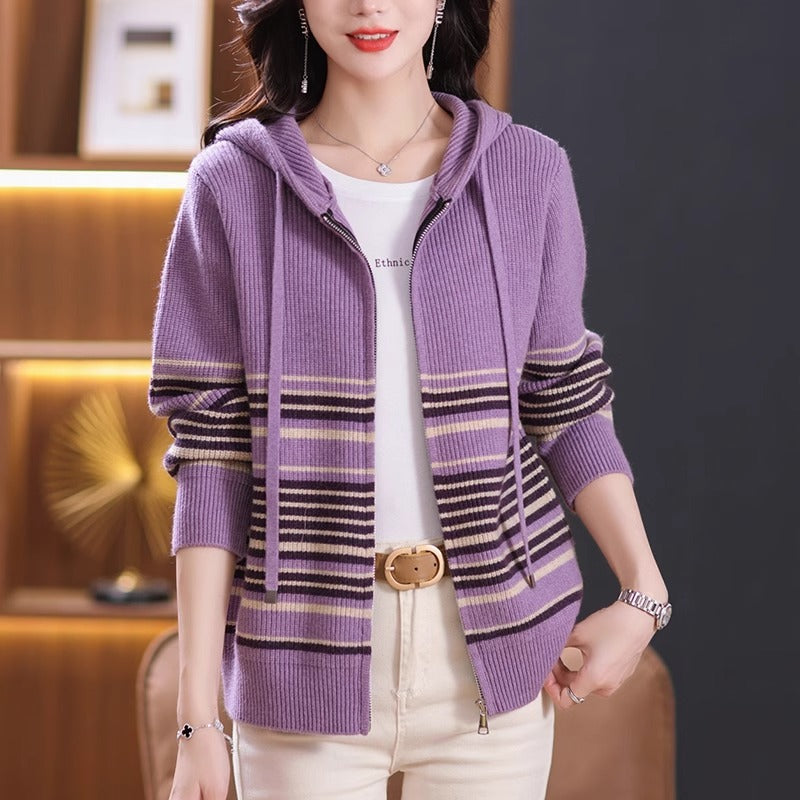 Damen Strickjacke mit Kapuze und Reißverschluss Drune