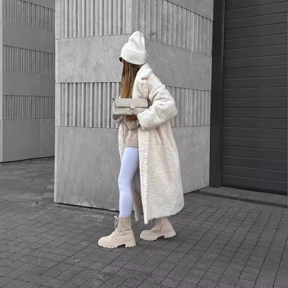 Damen wadenhohe robuste Schnürstiefel mit Plateau-Profilsohle Drune