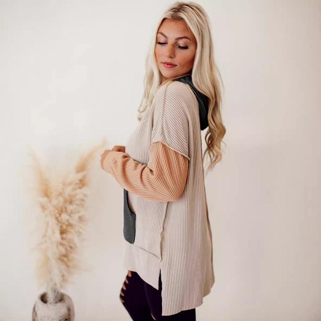 Damen lässiger Kapuzenpullover mit strukturiertem Design und praktischen Taschen Drune