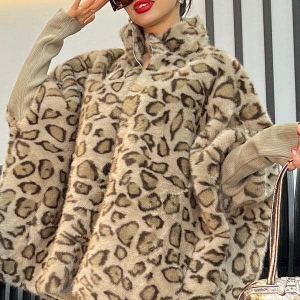 Damen Kuschel-Fleece-Poncho im Leopardenmuster Drune