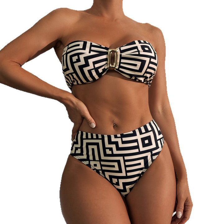 Damen Bandeau-Bikini mit geometrischem Design und eleganter Schnalle Drune