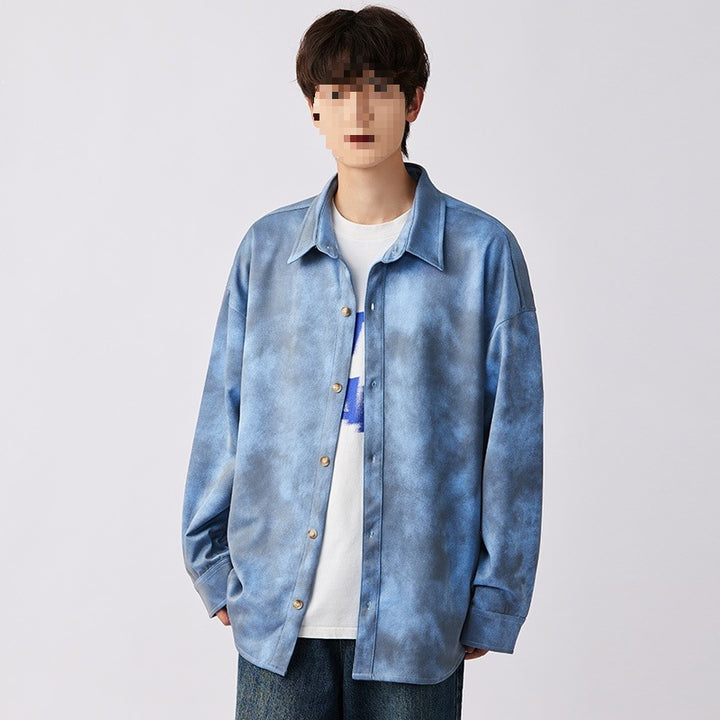 Herren Oversize-Hemdjacke im Washed‑Tie‑Dye‑Look mit Holzknopfleiste & legerer Silhouette Drune