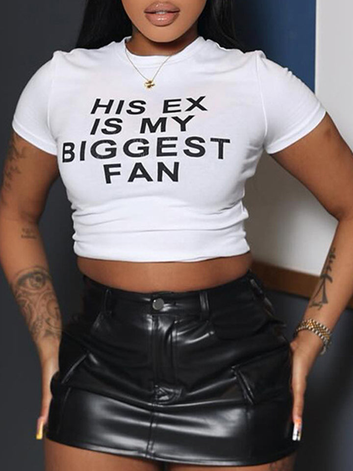 Damen Crop-Top mit witzigem Schriftzug und figurbetontem Schnitt Drune
