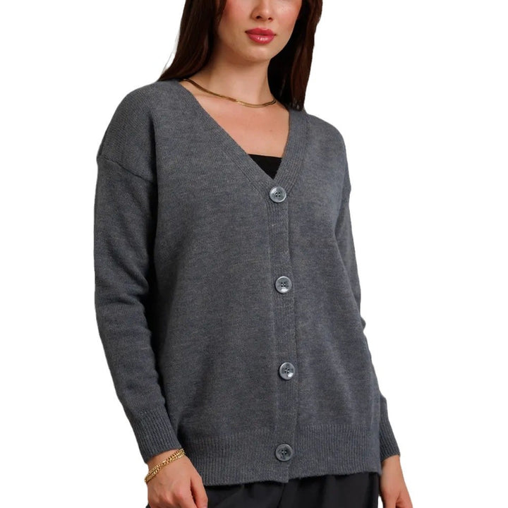 Damen Strickjacke mit Knöpfen und tiefem V-Ausschnitt Drune