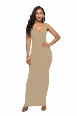 Damen Elegantes, figurbetontes Maxikleid mit tiefem Rundhalsausschnitt Drune