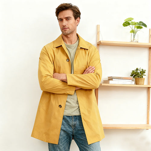 Herren mittellanger Carcoat mit Umlegekragen und verdeckter Knopfleiste Drune