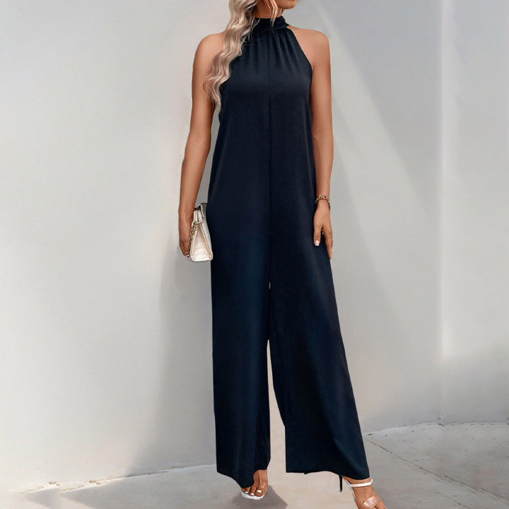 Damen eleganter Jumpsuit mit hohem Kragen und weitem Bein Drune